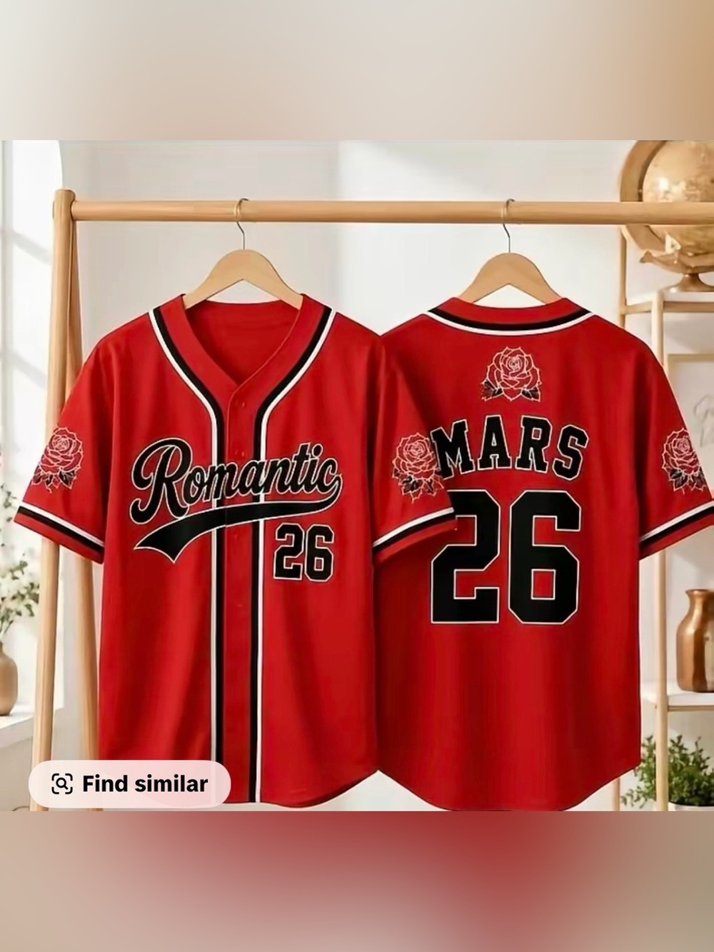 Romantic Mars Red Rose Concert Baseball Jersey- Adult Large